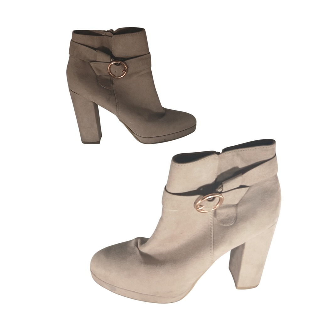 LC Lauren Conrad Ankle Boots 9 Taupe Platform Block Heel Buckle Booties